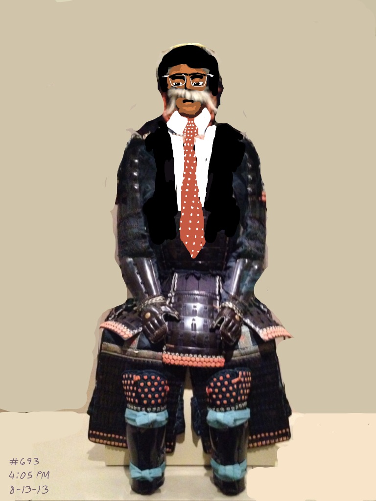 #693, 4:05 PM. Still walking around museums, I saw a display of Japanese feudal era protective gear. The combination of fighting outfits and formal business apparel makes a lot of sense to me. This is what a hedge fund manager fantasizes about when it comes to practical wardrobes. I personally like the mix of the old and the new but you wouldn’t find me wearing this even on Halloween.